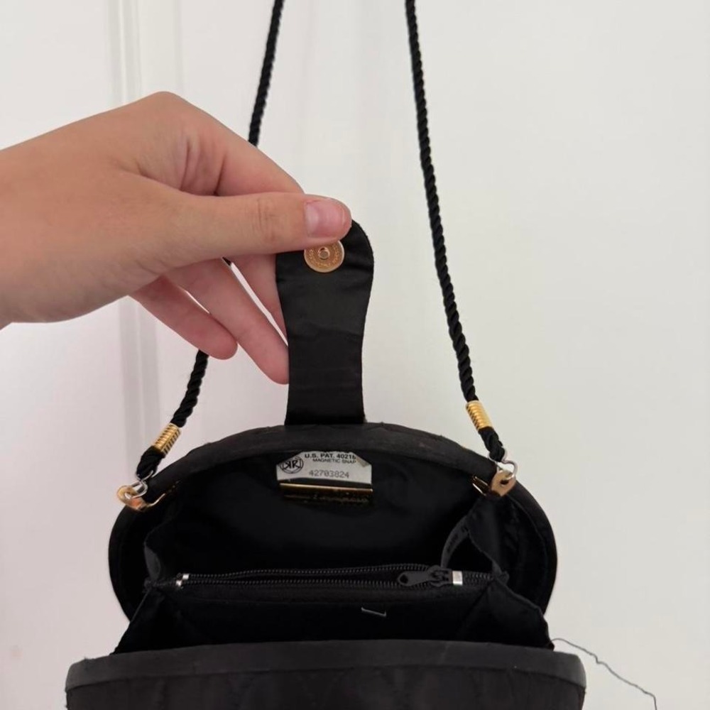 Vintage Black Quilted Studded Oval Crossbody Bag w/ Gold Hardware - Picture 5 of 7